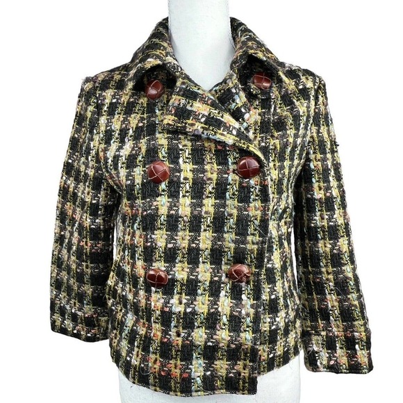 Millard Fillmore Green Houndstooth Tweed Cropped Blazer Jacket Size M - Picture 4 of 16